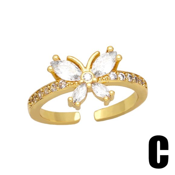 3/$35 Butterfly 18K Gold Plated Copper Open Ring Cubic Zirconia CZ Diamond - Picture 6 of 6